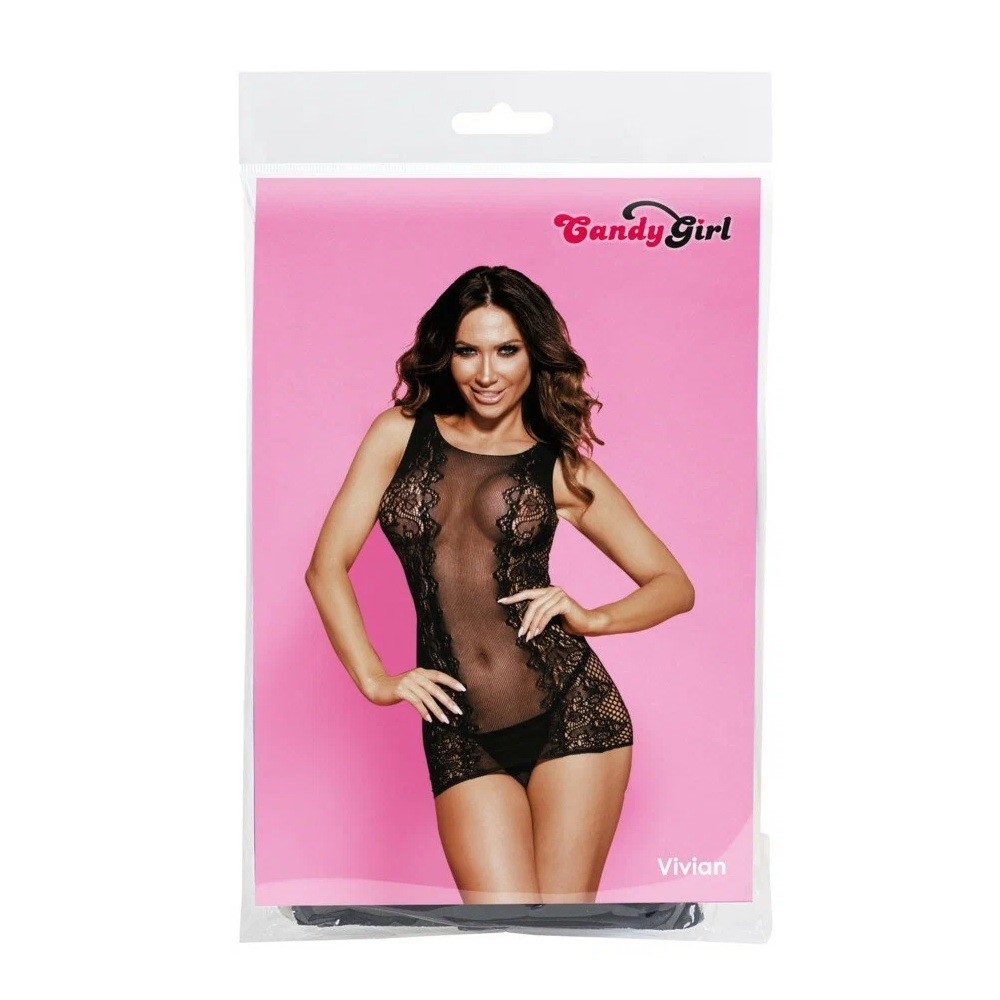 Платье-сетка и стринги Candy Girl Vivian Black, S/M/L - секс-шоп Incognito Платье-сетка и стринги Candy Girl Vivian Black, S/M/L (5)