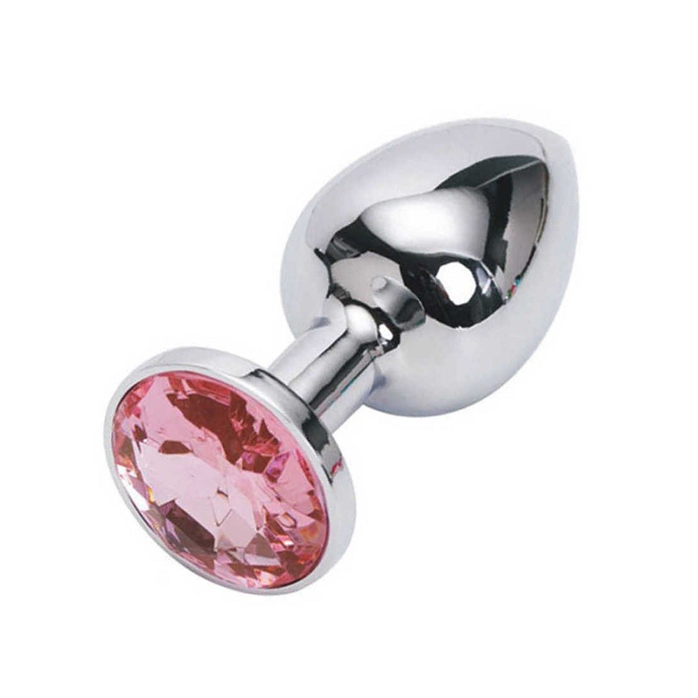 Анальная пробка серебряная с розовым кристаллом, L - секс-шоп Incognito.