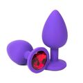 Анальная пробка силикон фиолетовая с красным кристаллом, М 