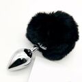 Анальная пробка  с черным заячьим хвостом, M 