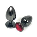 Анальная пробка черный металл с красным кристаллом, S 