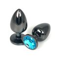 Анальная пробка черный металл с голубым кристаллом, S 