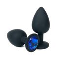 Анальная пробка черный силикон с синим кристаллом, S 