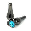 Анальная пробка танго чёрный металл с голубым кристаллом, M 