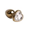 Анальная пробка золотой металл с белым кристаллом, сердце, S 
