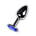 Анальная пробка серебряный металл с синим кристаллом, S 
