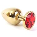 Анальная пробка золотой металл с красным кристаллом, L 