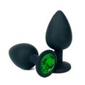 Анальная пробка черный силикон с зеленым кристаллом, S 