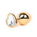 Анальная пробка золотой металл с белым кристаллом сердце, M 
