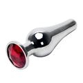 Анальная пробка танго серебрянный металл с красным кристаллом, S 