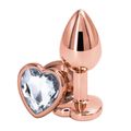 Анальная пробка розовое золото с белым кристаллом сердце, M 