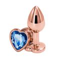 Анальная пробка розовое золото с синим кристаллом сердце, S 