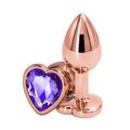 Анальная пробка розовое золото с фиолетовым кристаллом сердце, S 