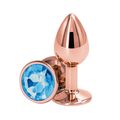 Анальная пробка розовое золото с голубым кристаллом, S 