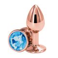 Анальная пробка розовое золото с голубым кристаллом, M 