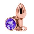Анальная пробка розовое золото с фиолетовым кристаллом, M 