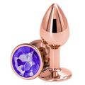 Анальная пробка розовое золото с фиолетовым кристаллом, L 
