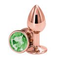 Анальная пробка розовое золото с зелёным кристаллом, M 