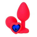 Анальная пробка красный силикон с синим кристаллом сердце, L 