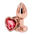 Анальная пробка розовое золото с красным кристаллом сердце, M 