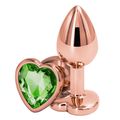 Анальная пробка с зелёным кристаллом сердце, L 