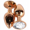 Анальная пробка розовое золото с белым кристаллом, M 