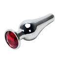Анальная пробка танго серебрянный металл с красным кристаллом, L 