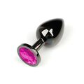 Анальная пробка черный металл с розовым кристаллом, S 