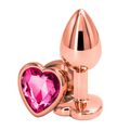 Анальная пробка розовое золото с розовым кристаллом сердце, M 
