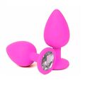 Анальная пробка розовый силикон с прозрачным кристаллом, М 