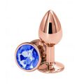 Анальная пробка розовое золото с синим кристаллом, S 