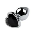 Анальная пробка серебряный металл с чёрным кристаллом сердце, L 