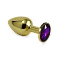 Анальная пробка золотой металл с  фиолетовым кристаллом, L 
