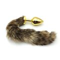 Анальная пробка золото с хвостом енота, L 