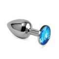 Анальная пробка серебряный металл с голубым кристаллом, L 
