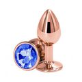 Анальная пробка розовое золото с синим кристаллом, L 