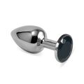 Анальная пробка серебряный металл с чёрным кристаллом, L 