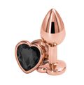 Анальная пробка розовое золото с чёрным кристаллом сердце, S 