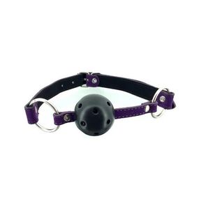 Кляп-шар дышащий, с фиолетовым ремешком, диаметр 45 мм 