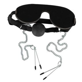 Кляп с маской и зажимами на соски 