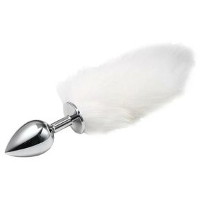 Анальная пробка металл с белым хвостиком, M 