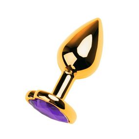 Анальная пробка золотой металл с фиолетовым кристаллом, сердце, S, Цвет: Золотой/Фиолетовый 