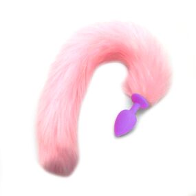 Анальная пробка фиолетовая с розовым хвостом, L 