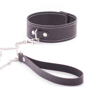 Двухслойный ошейник с белой строчкой, кожа 