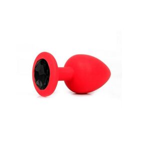 Анальная пробка красный силикон с черным кристаллом, S 