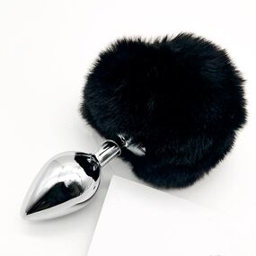 Анальная пробка  с черным заячьим хвостом, M 