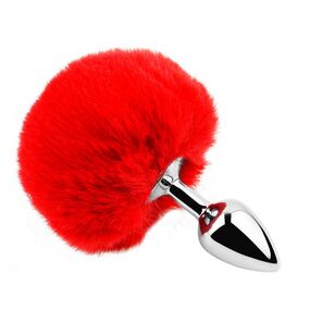 Анальная пробка  с красным заячьим хвостом, S 