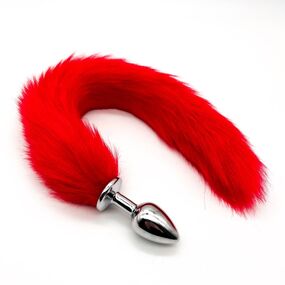 Анальная пробка серебряная с красным хвостом, S, Цвет: Красный 