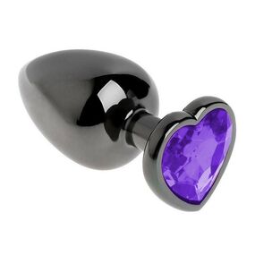 Анальная пробка чёрный металл с фиолетовым кристаллом, M, Цвет: Серебряный/Фиолетовый 