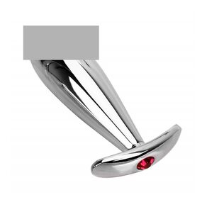 Анальная пробка удлинённая для ношения с красным кристаллом, M, Цвет: Серебряный/Красный 